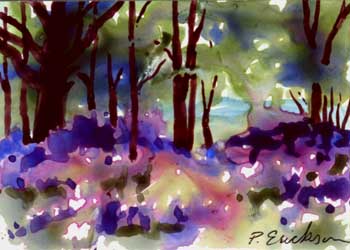 April - "Lakeside Spring" by Patricia Erickson, Middleton WI - Watercolor on Yupo - SOLD